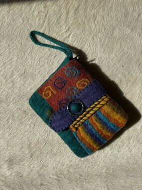 Vintage Rising Tide Felted Wool Patchwork Coin Purse Handmade Nepal